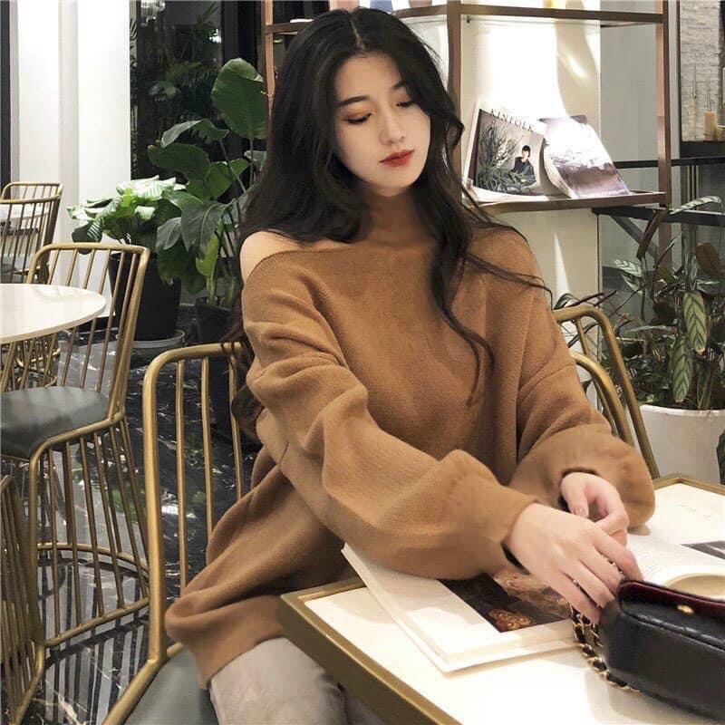 ÁO NỈ NÂU HỞ VAI