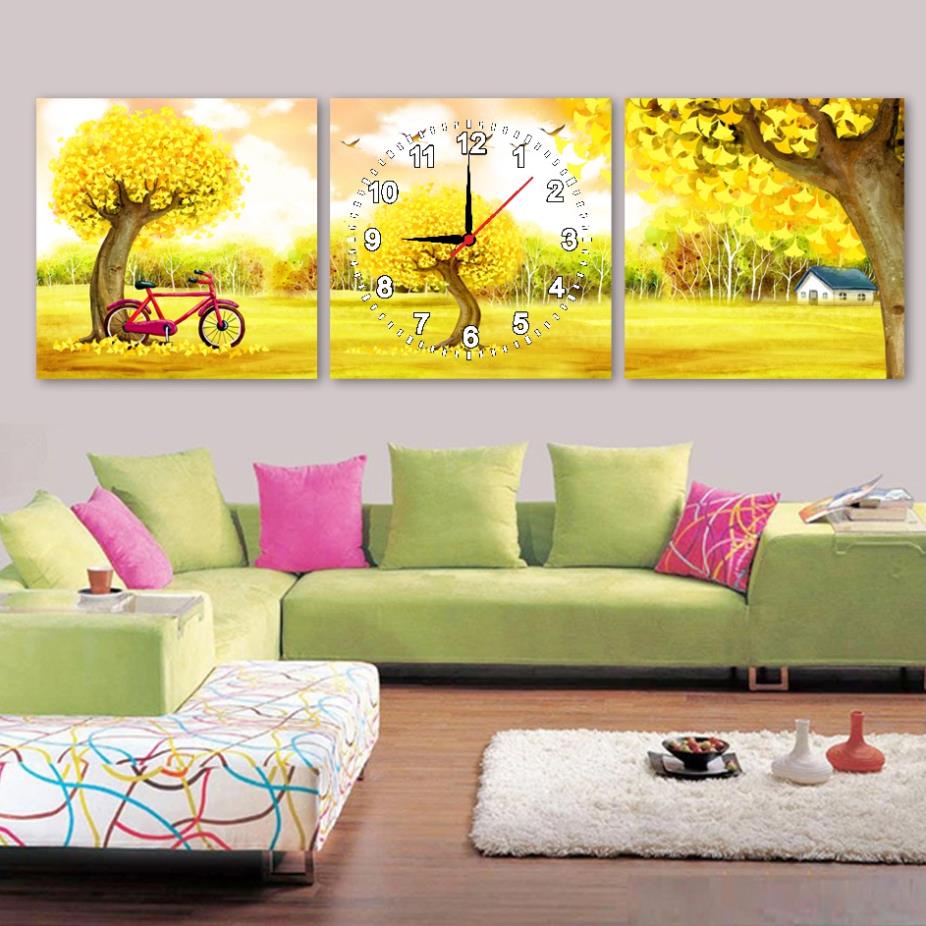 Tranh đồng hồ treo tường bộ ba nhiều mẫu đẹp mắt