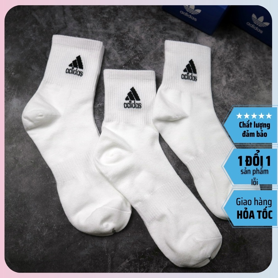 tất vớ adidas cổ cao -có viền chống trơn vớ nam nữ 2 màu đen trắng