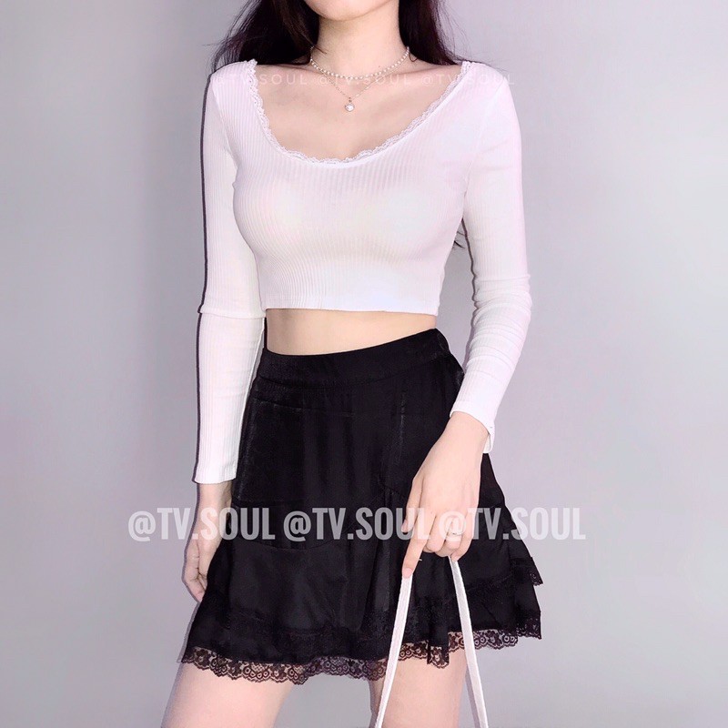 Croptop nơ lưng | Chân váy ren