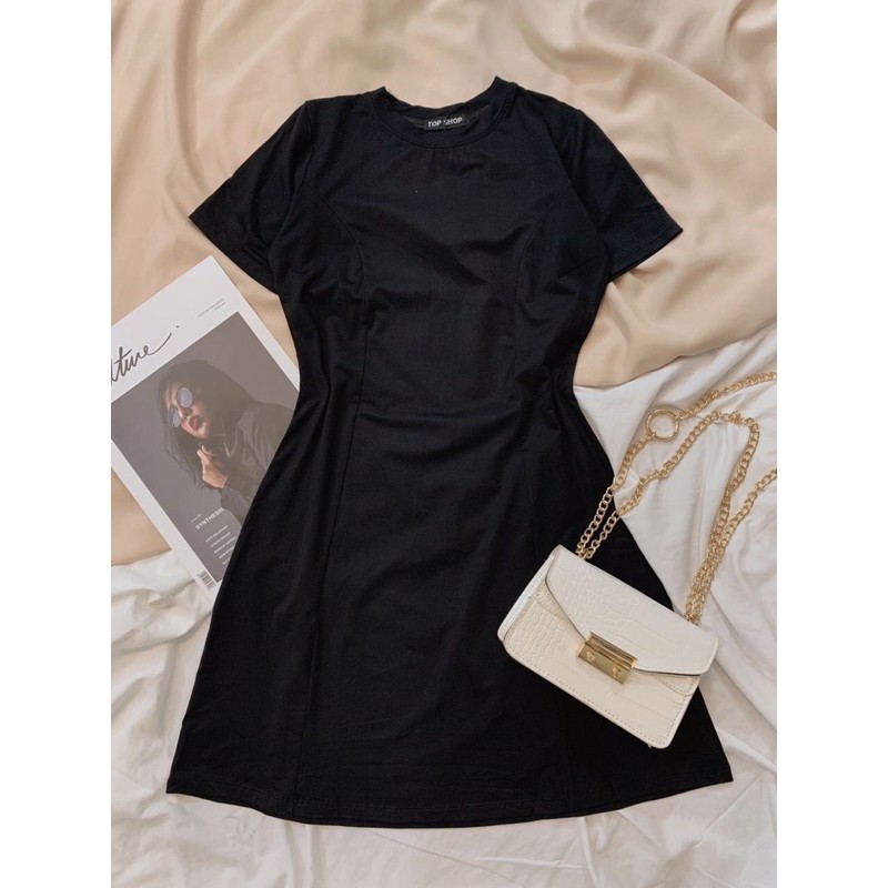 [BEST SELLER] Classic Dress - Đầm xoè trơn đen tay ngắn 🖤