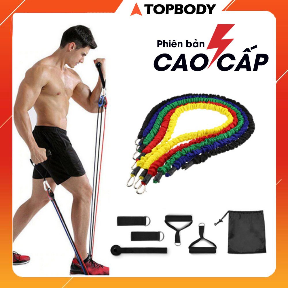 Dây kháng lực tập gym, Dây ngũ sắc tập gym thể hình đa năng tại nhà chất liệu cao su siêu bền TOPBODY