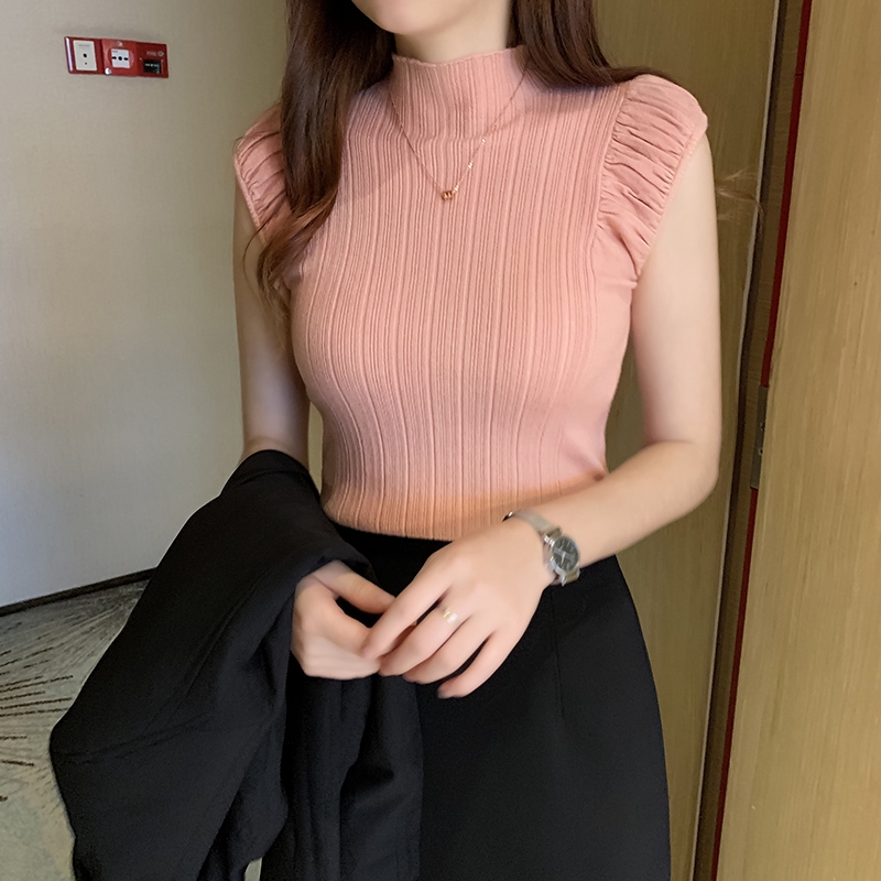 Áo dệt kim nữ cổ tròn cộc tay quyến rũ