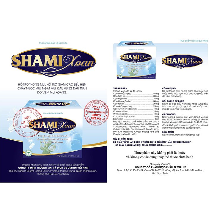 Viên Sủi Shami Xoan Hộp 20 Viên - Hỗ Trợ Giảm Triệu Chứng Viêm Mũi & Viêm Xoang - Coastlinecare Pharmacy