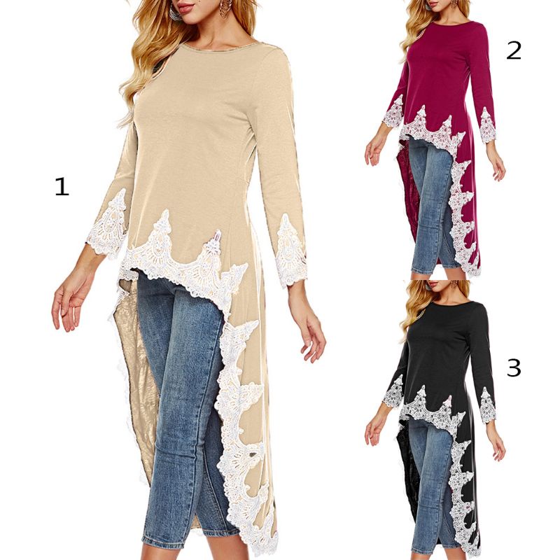 Xiangbao Đầm Sơ Mi Dài Tay Viền Ren Thêu Hoa Dáng Rộng Xếp Ly Đơn Giản Cho Nữ