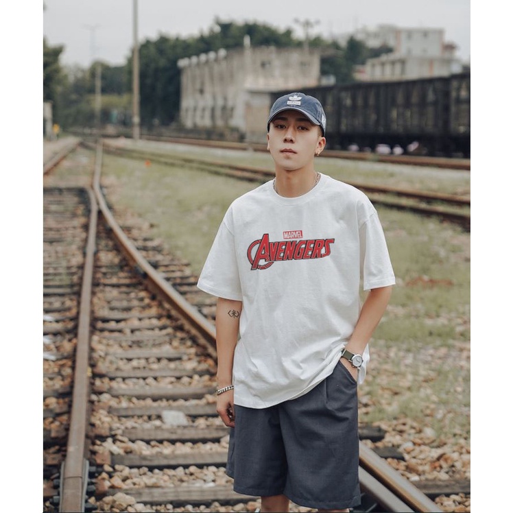 Áo thun tay lỡ form rộng nam nữ biểu tượng #AVENGERS dáng unisex xuông, áo phông rộng unisex trắng basic ovsersize