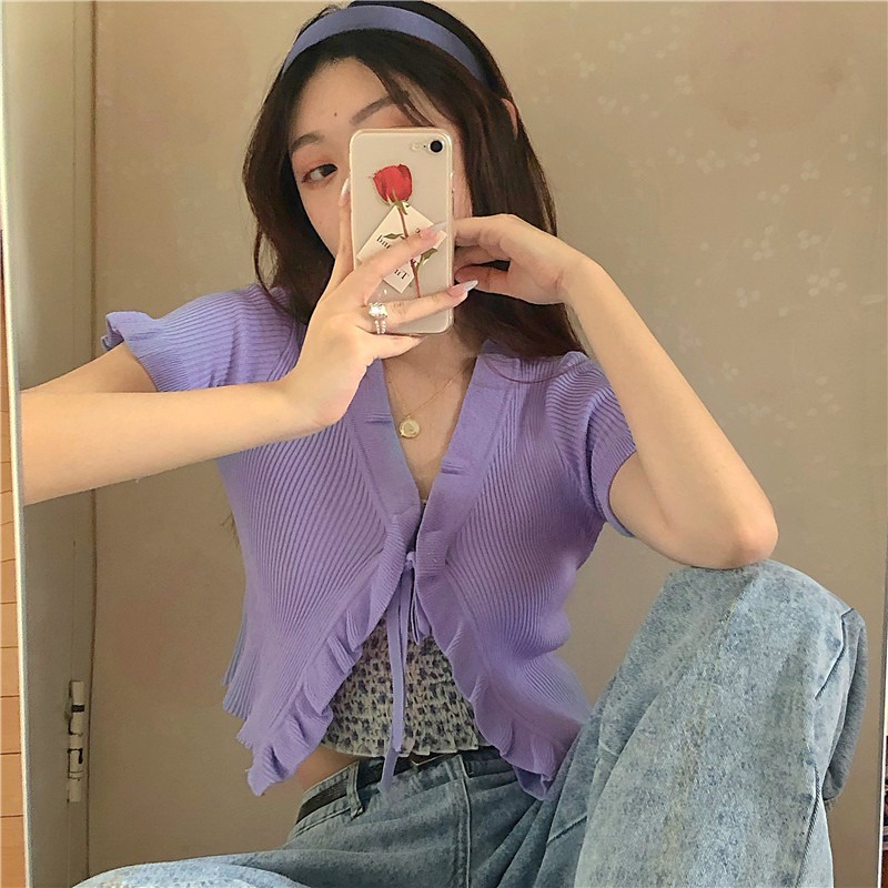 Porozi Áo Khoác cardigan Dệt Kim Tay Ngắn Thời Trang Hàn Quốc Cho Nữ