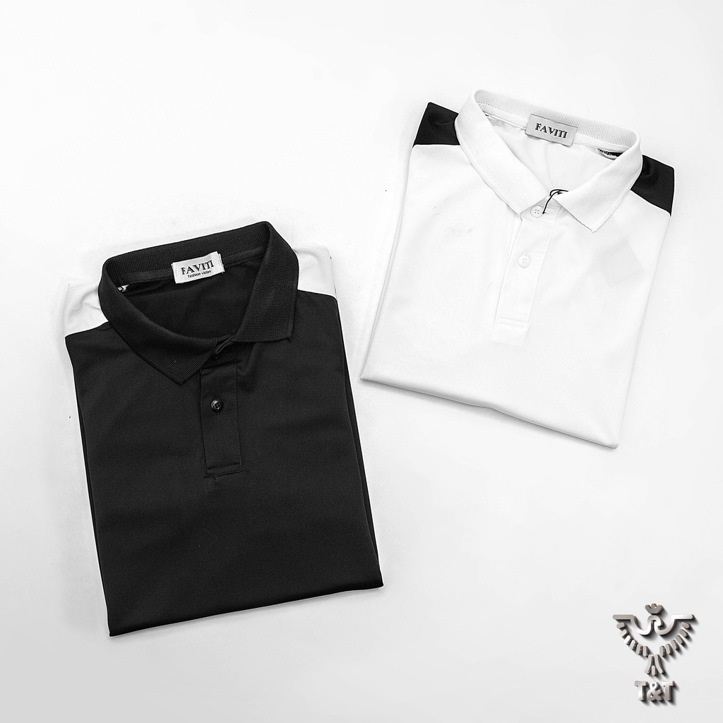 Áo polo nam áo thun nam có cổ tay ngắn phối vai đen trắng kiêu dáng hàn quốc chất cotton co dãn thoáng mát | BigBuy360 - bigbuy360.vn