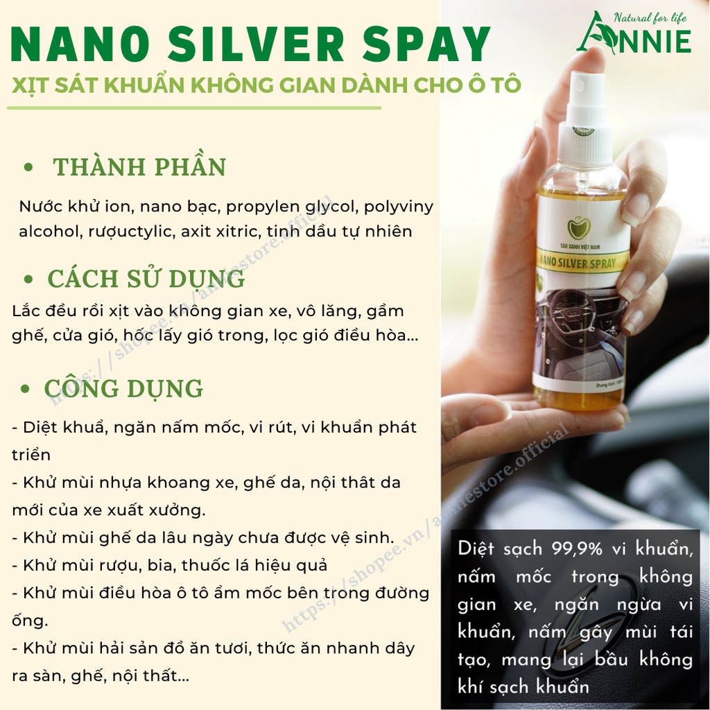 xịt khử mùi ô tô nano silver spray khử mùi khử khuẩn nội thất ô tô