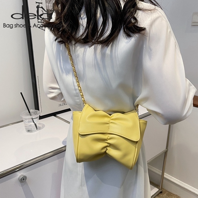 Dela Túi Đeo Chéo mini Họa Tiết Bướm Xếp Ly Phối Dây Xích Chất Lượng Cao Thời Trang Mùa Hè Hàn Quốc Cho Nữ