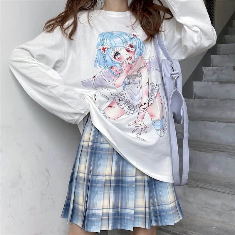 Áo thun dài tay Anime Scratched Girl, Áo sweater ulzzang Tiger.86 LS23