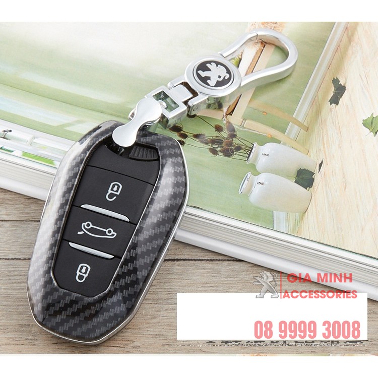 Ốp Móc Khóa Peugeot, móc khoá Peugeot, Ốp chìa khoá carbon Pegueot, ốp bảo vệ chìa khoá Peugeot