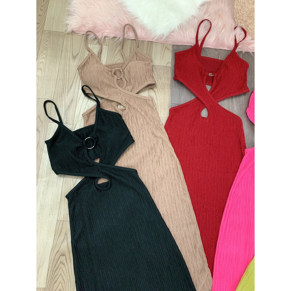 Đầm ôm body dáng dài khoét ngực hở eo 2 bên chất xốp siêu sexy