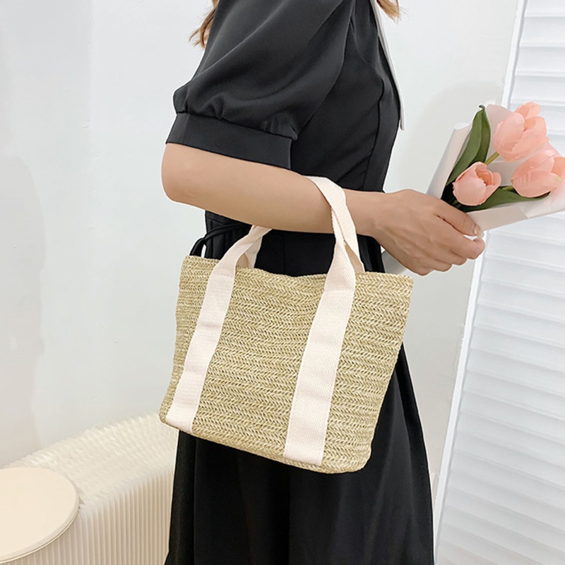 Túi Xách Đan Rơm Thủ Công Màu Trơn Cho Các Hoạt Động Ngoài Trời