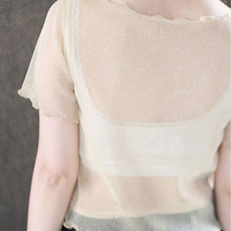 Áo Ống Vải Lưới Tay Ngắn Lấp Lánh Thời Trang Mùa Hè Cho Nữ Áo Croptop Chạy Viền