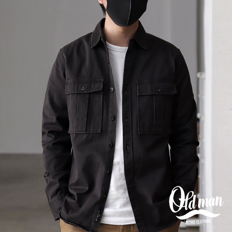 Áo Sơ Mi Retro Nam Có Túi OLDMAN, Áo Denim Cổ Bẻ Cổ Điển Phong Cách Vintage Màu Lính Dày Dặn | BigBuy360 - bigbuy360.vn