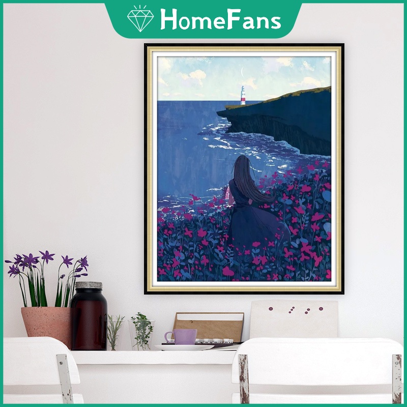 Bộ Tranh Đính Đá 5D Tự Làm 30x40cm / 40x50cm Hình Cô Gái Và Mặt Trăng Trang Trí Nhà Cửa