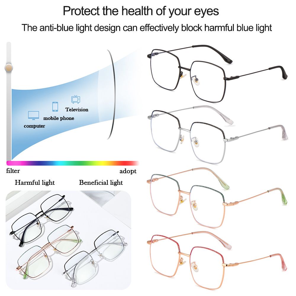 Mắt kính gọng vuông bản to chống ánh sáng xanh phong cách thời trang cho nữ