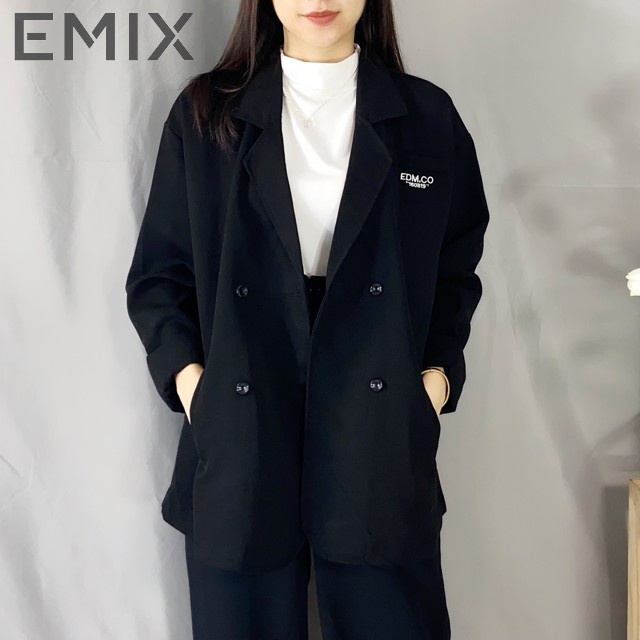 Áo khoác blazer công sở EMIX (màu đen), dáng dài, trendy, cổ vest, dài tay, form rộng, freesize, vải 1 lớp KHÔNG LỘ 5574