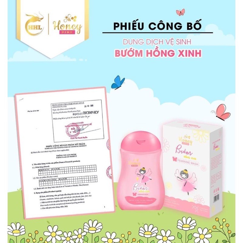 Dung dịch vệ sinh Honey pink - Bướm hồng xinh 200ml sẵn