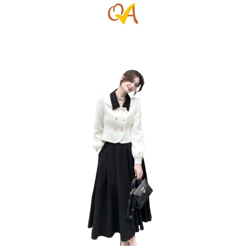 Set Váy nữ thời trang công sở, dạo phố QAG, chân váy phối với áo vest tay dài, set đồ nữ sang chảnh, xinh xắn