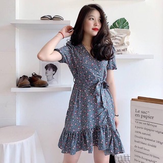 Đầm hoa nhí đuôi cá đắp chéo