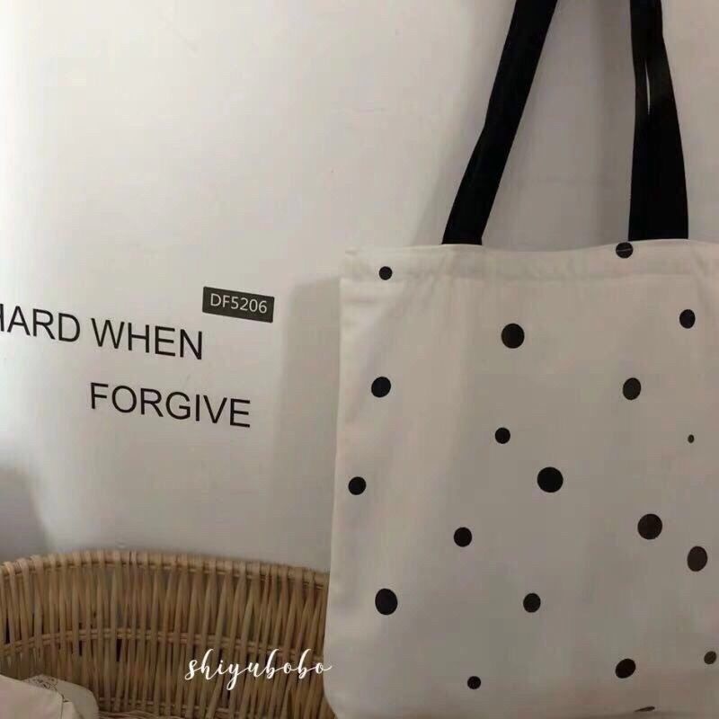 Túi Xách Tay Bằng Vải canvas Hoa Văn Chấm Bi Dễ Thương Dễ Phối Đồ Dành Cho Nữ