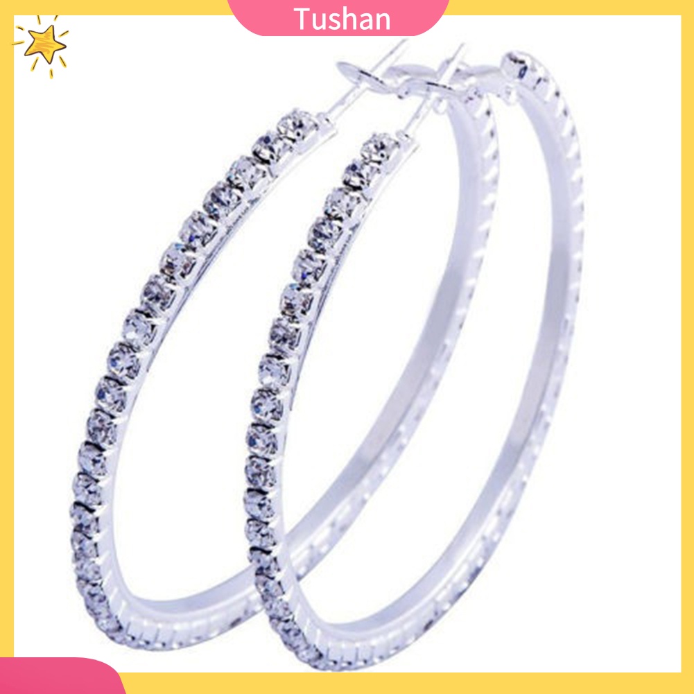 Đôi bông tai khoen tròn đính đá thời trang cho nữ