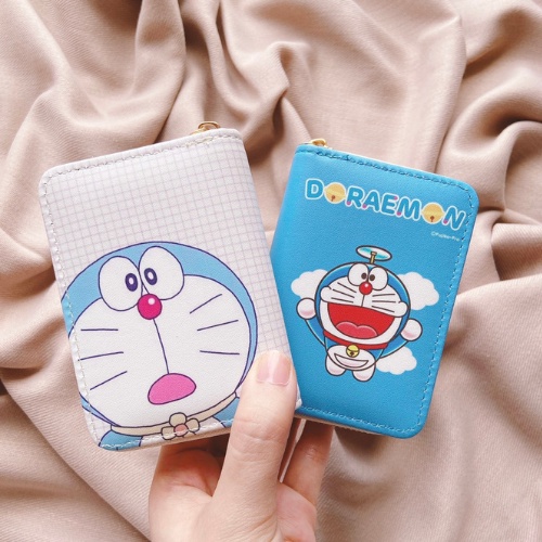 Ví da mini cầm tay khóa kéo 10 ngăn Doraemon
