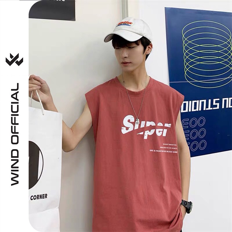 Áo thun tanktop unisex sát nách form rộng SUPER nam nữ ulzzang Wind