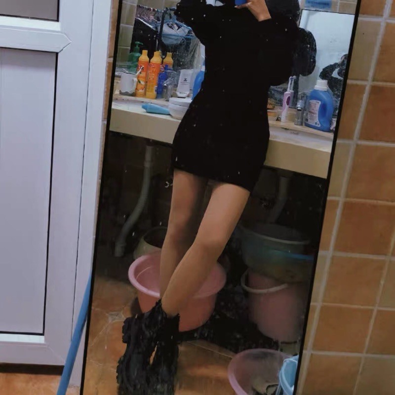 Váy đầm len ôm body tay phồng dài hở eo lưng sexy quyến rũ ulzzang 2023