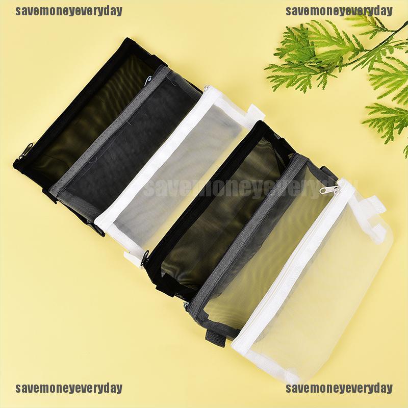 L / S Túi Đựng Bút Dạng Lưới Trong Suốt Độc Đáo Có Khóa Kéo Cho Trường Học / Văn Phòng Phẩm