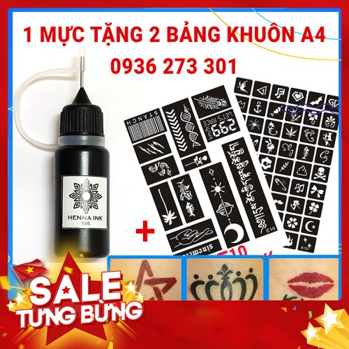 [ TẶNG KHUÔN ] Bộ mực xăm tạm thời TẶNG 2 bảng khuôn A4 nhiều hình