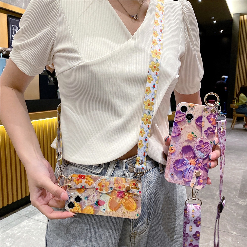 Ốp Điện Thoại Hình Hoa Mặt Trời Cười Có Dây Đeo Cho iPhone 14 13 12 Pro Max 13Mini