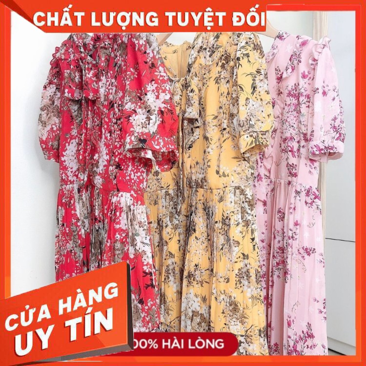 HÀNG CAO CẤP -  (FREESHIP) VÁY ĐẦM HOA NHÍ VINTAGE CỔ NƠ CHÂN VÁY XẾP LY DÀI ,VÁY DÀI QUA GỐI, VÁY VOAN CỔ NƠ NGẮN TAY 