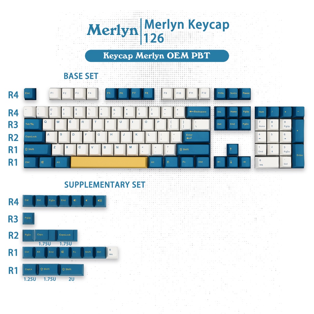 [Mã 33ELSALE hoàn 7% đơn 300K] Keycap Cho Bàn Phím Cơ Merlin OEM Profile 123 Phím | Ezpc