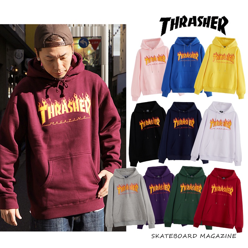 Áo hoodie nam nữ in chữ Thrasher cổ điển thời trang dễ phối đồ