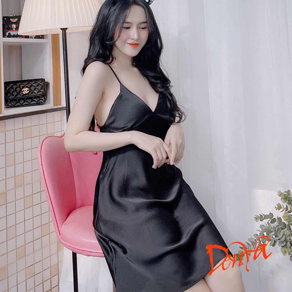 Váy ngủ sexy gợi cảm 2 dây lụa satin, có mút tháo rời, 5 màu quyến rủ D9