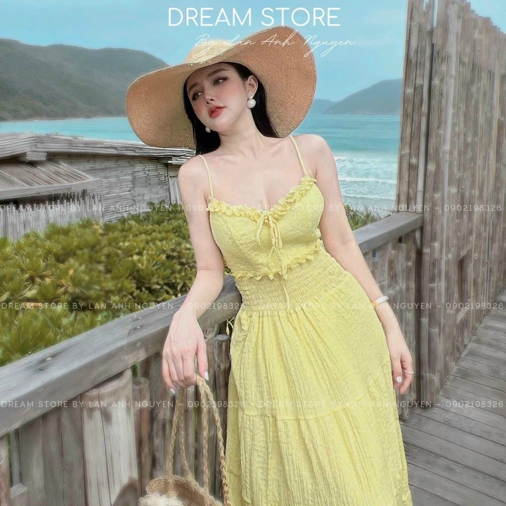 Váy đầm nữ maxi hai dây dáng xòe chạy mokking chất xốp siêu hót
