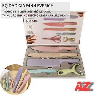 Bộ dao nhà bếp Everrich, bộ dao nhà bếp 6 món phủ ceramic azmart10k