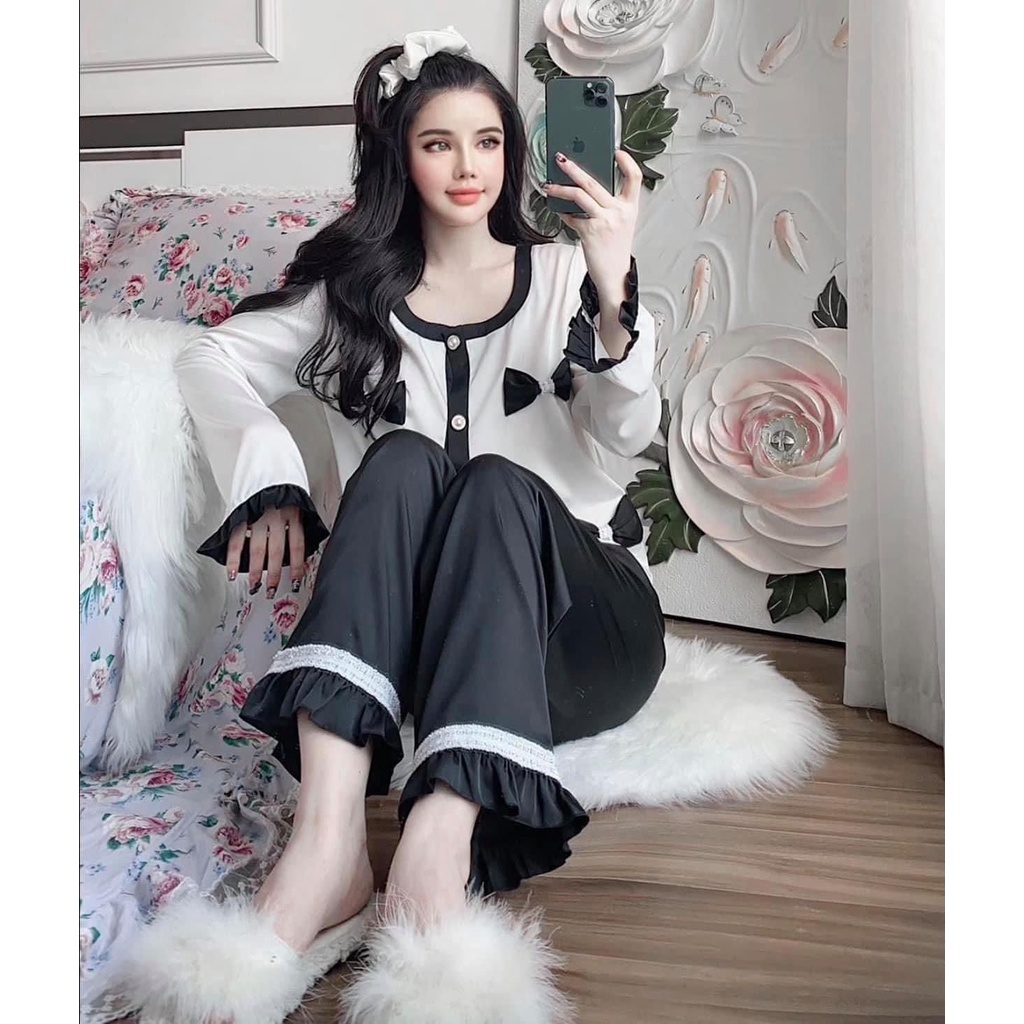 |Tặng Set Trà Sữa| Đồ Bộ Lụa Pijama Mặc Nhà Tay Dài Quần Dài Cực Xinh | BigBuy360 - bigbuy360.vn