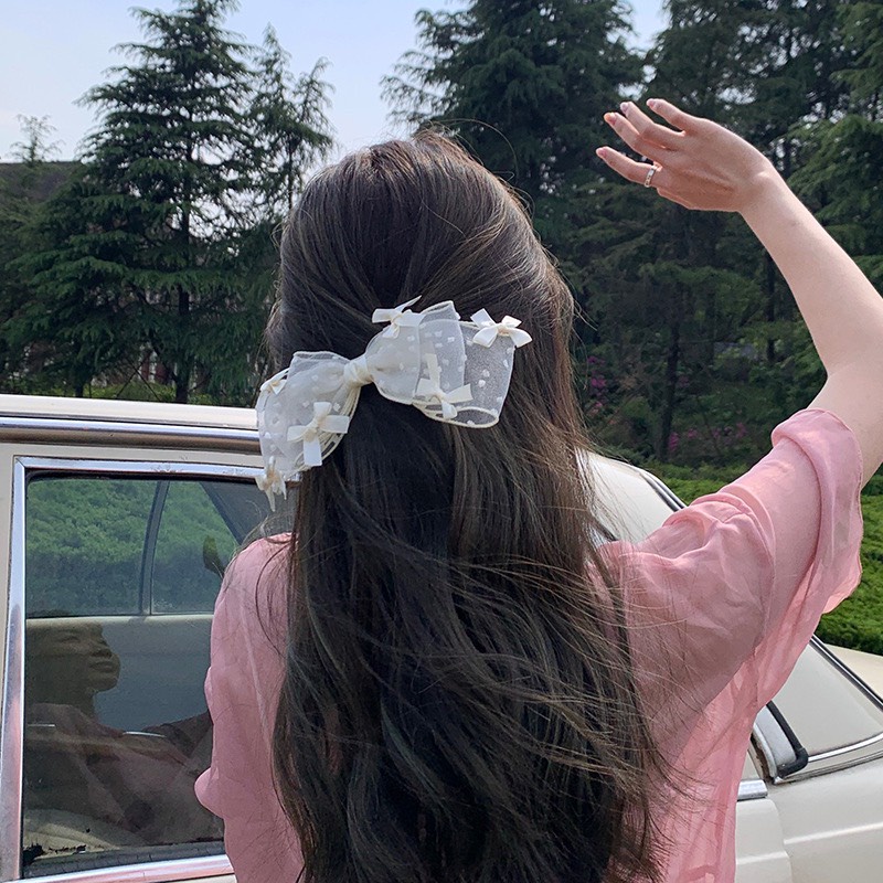 Kẹp tóc nữ nơ màu trắng kem TIMSTORE phong cách tiểu thư vintage hàn quốc