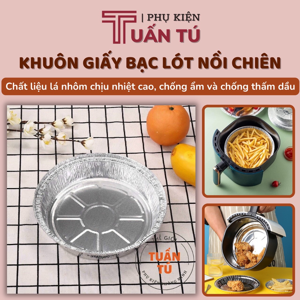 Combo 10 Khay Giấy Bạc, Khay Bạc Đựng Thực Phẩm Lót Nồi Chiên Không Dầu Chịu Nhiệt Cao - Tuấn Tú Office Store