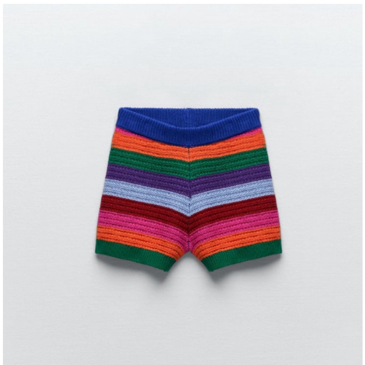 Zara Bộ Áo Dệt Kim Sát Nách Sọc Ca Rô + Quần Short Dệt Kim Thời Trang Mù 0021005 0021006