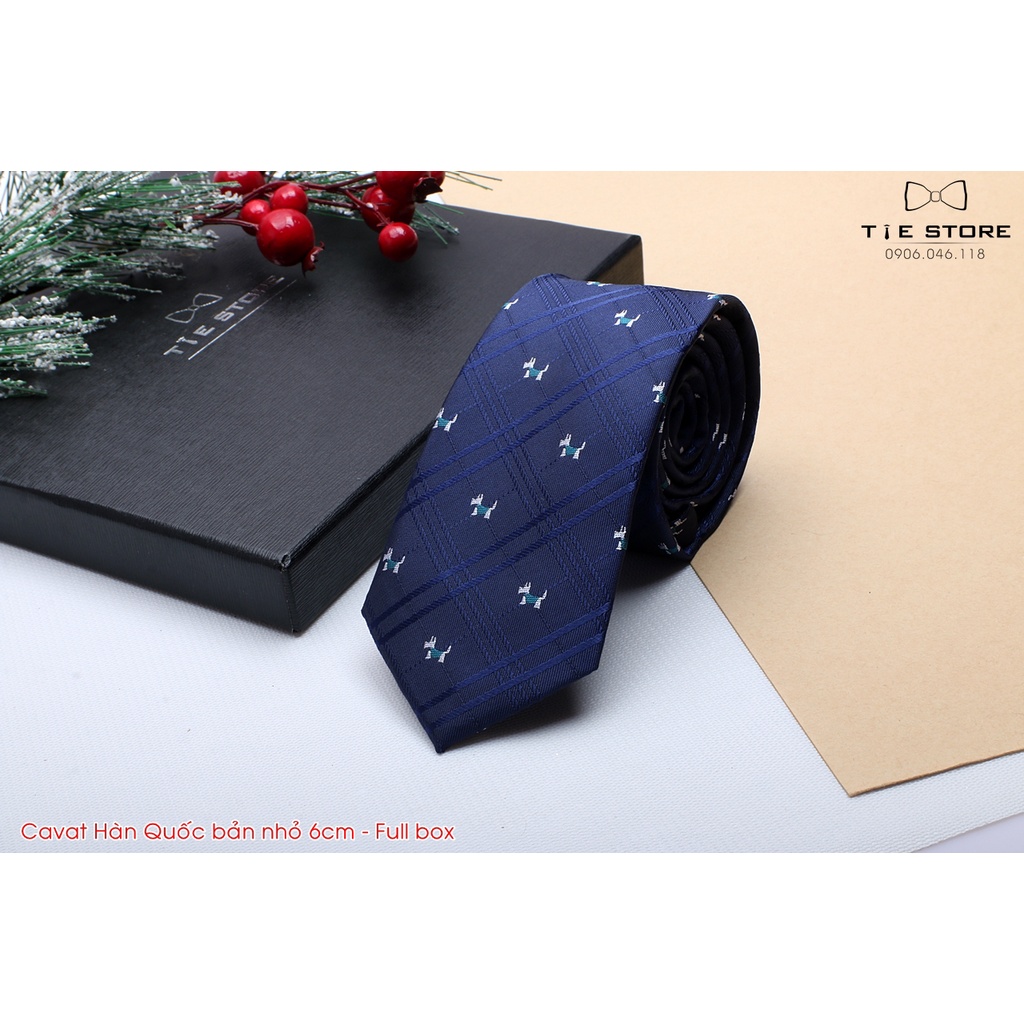 Cà Vạt Nam Bản nhỏ 6cm Màu Xanh họa tiết - Cavat Hàn Quốc Dành Cho Chú rể, Công Sở Cao Cấp Full boX