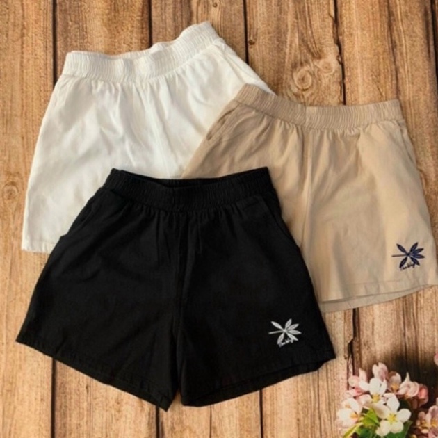 Quần short đũi_quần sooc đùi đũi thêu hoa cạp chun siêu Hot_556 mầu trắng, babydoll ulzzang mềm nội y xanh