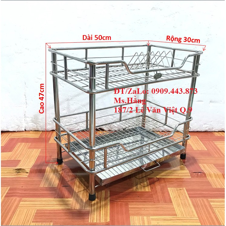 Kệ ống 2 tầng Úp Chén dĩa INOX Cao Cấp SUS 304 Khay hứng nước - Mã:KO2T-35DKI3-
