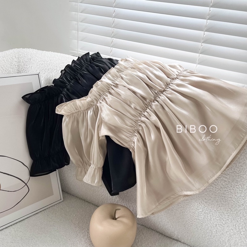 BIBOO - Áo kiểu voan bèo trễ vai chất liệu tơ bóng sang trọng ORGANZA OFF SHOULDER TOP