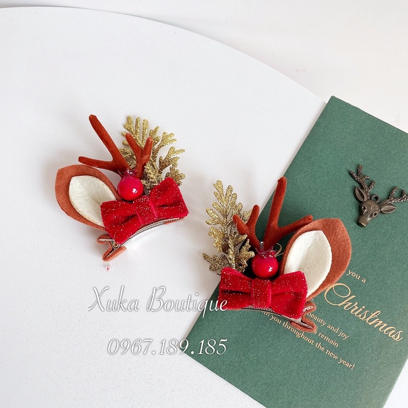 Bờm Tóc Giáng Sinh Noel Tuổi Teen Trẻ Em, Băng Đô Cài Tóc Cao Cấp Hình Sừng Tuần Lộc Gắn Nơ Đỏ, Bờm tóc Noel Cho Bé