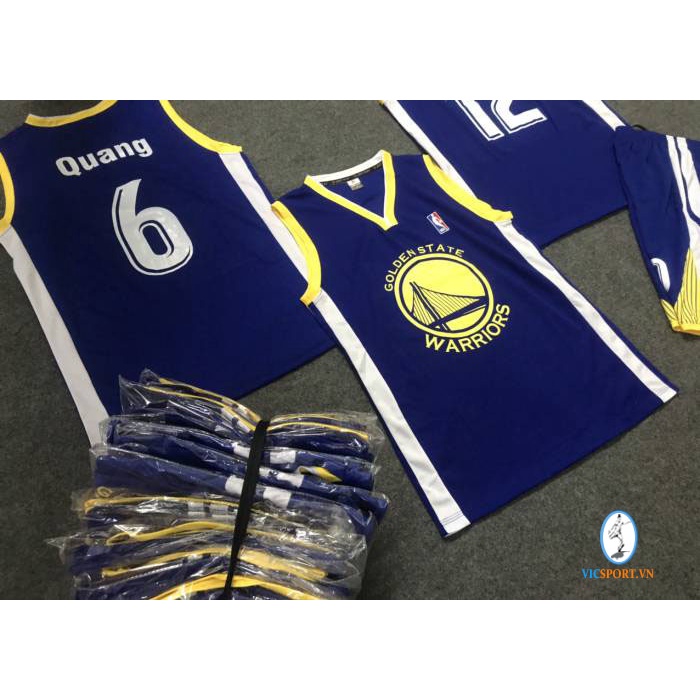 Bộ Quần Áo Bóng Rổ Trẻ Em WARRIORS Màu Xanh - Vicsportvn